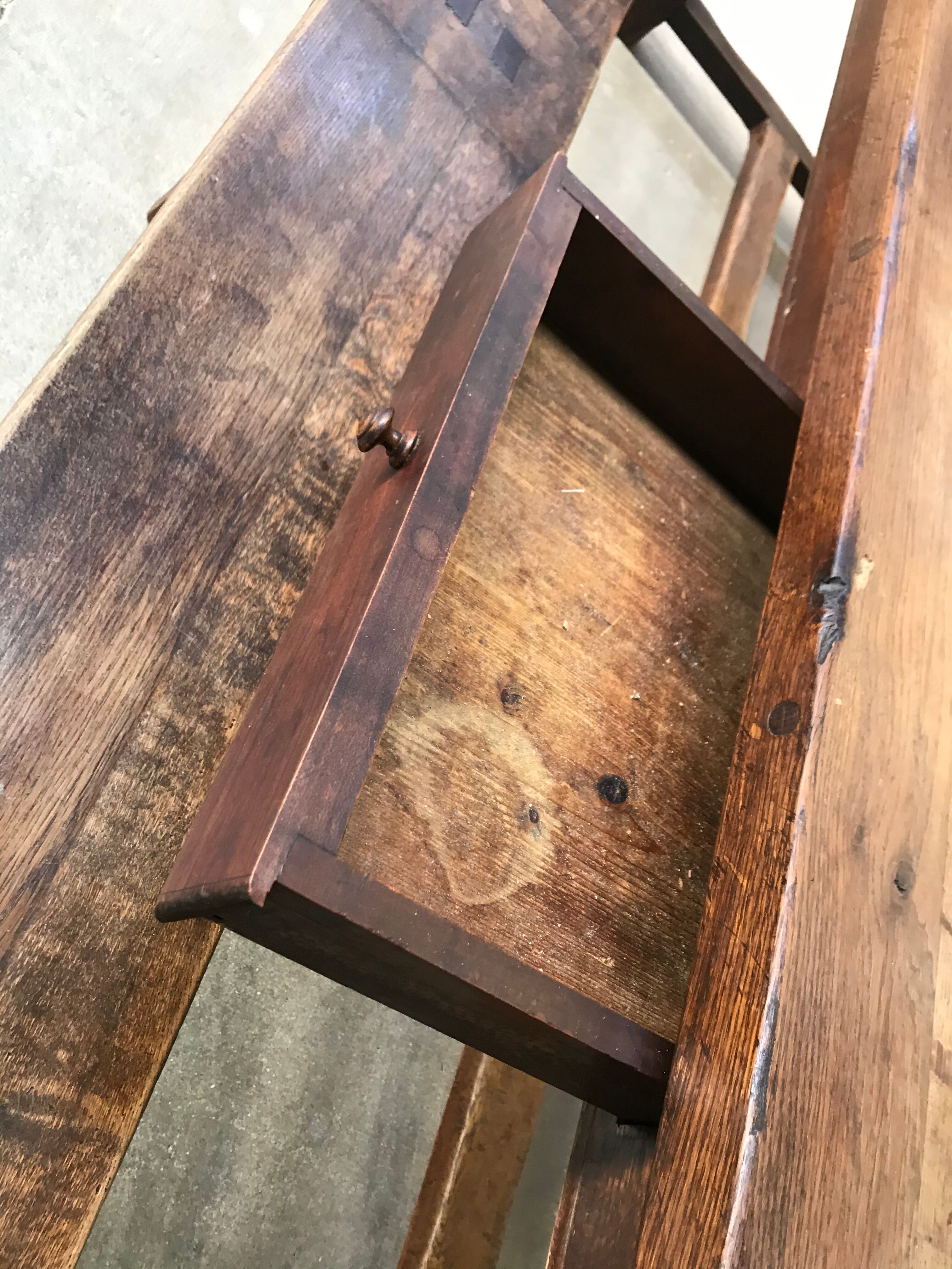 Farm table and two oak benches 19th