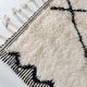 Moroccan Berber carpet Beni Ouarain unbleached with black diamonds and engraved border 207x130cm