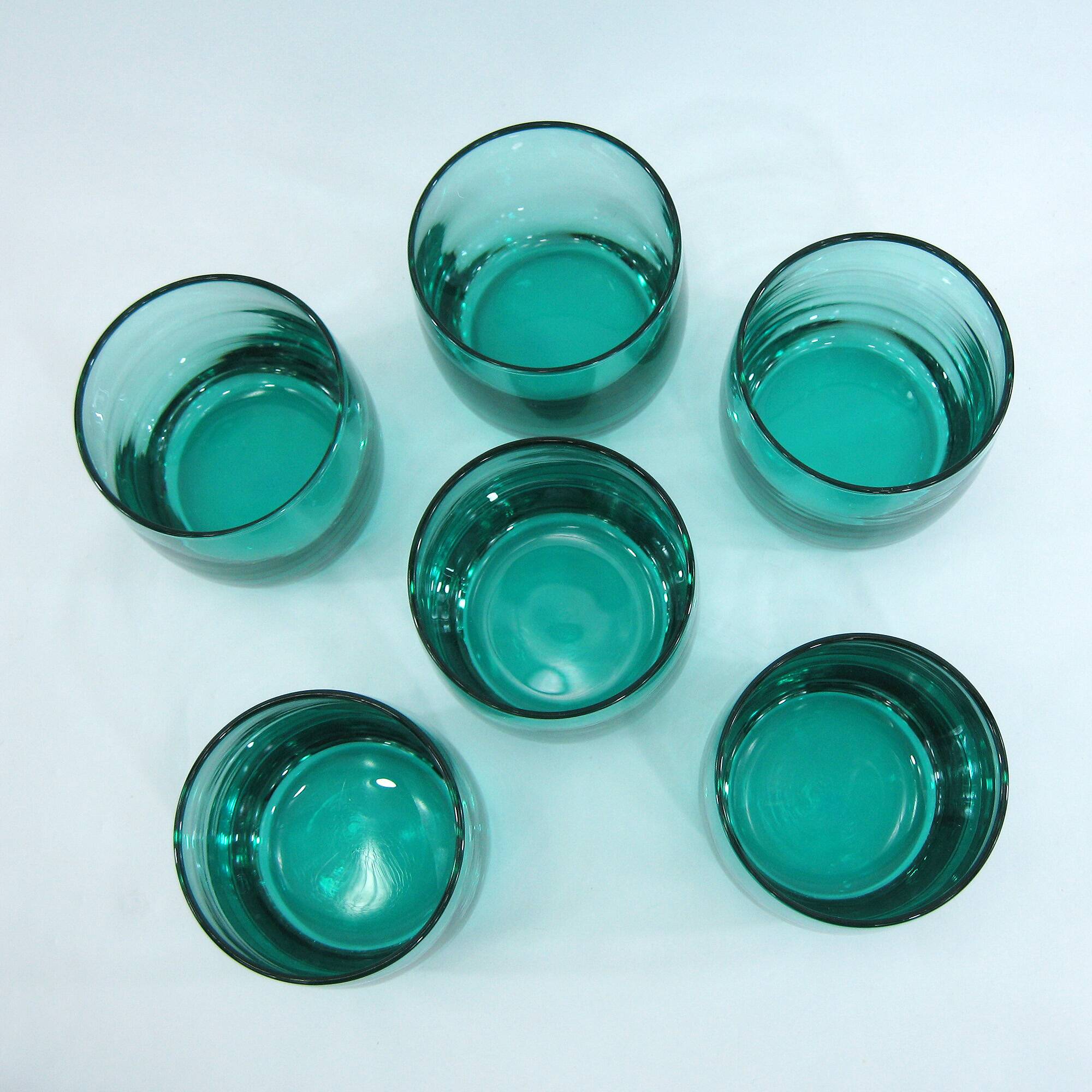 6 turquoise glass water glasses - Luminarc France - vintage 80s