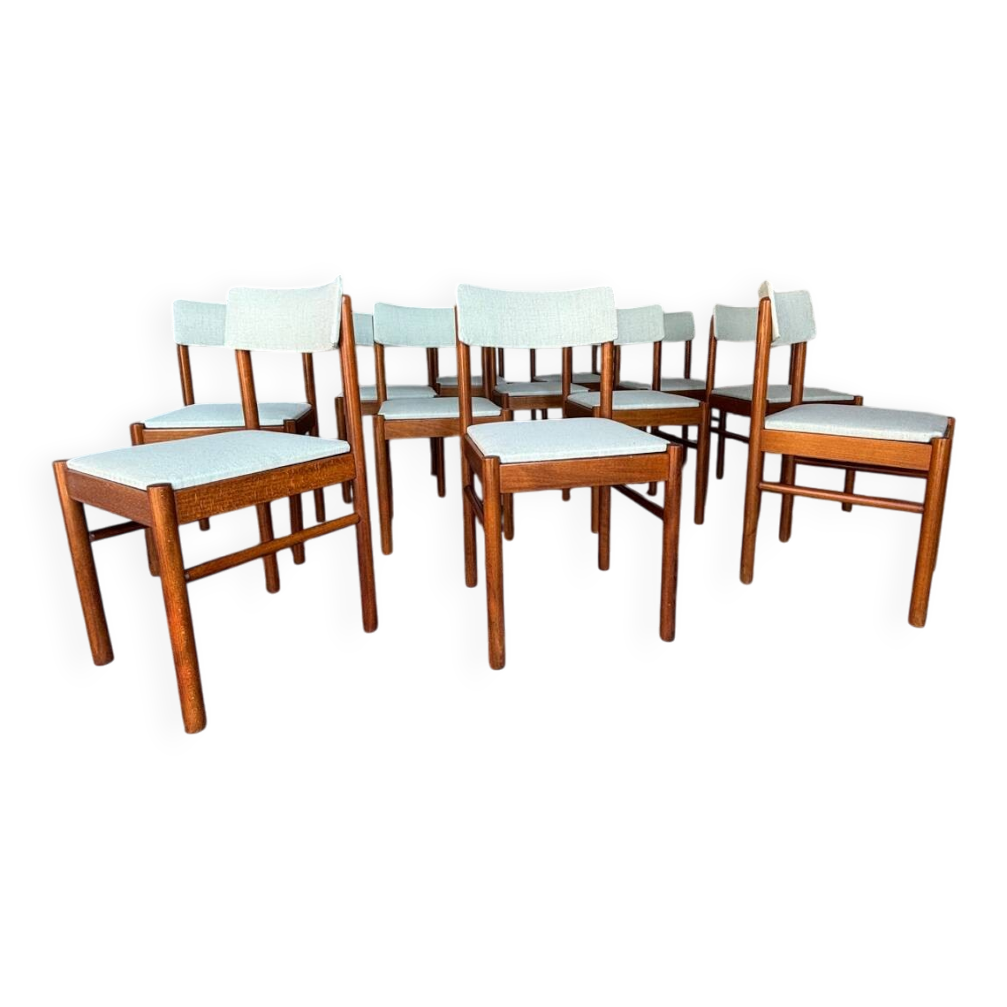 Set of 10 Baumann chairs in aqua green