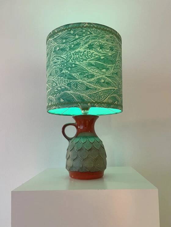 Wireless Jasba table lamp - West German pottery with fish decor | 41 cm