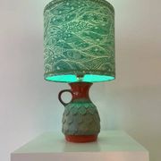 Wireless Jasba table lamp - West German pottery with fish decor | 41 cm