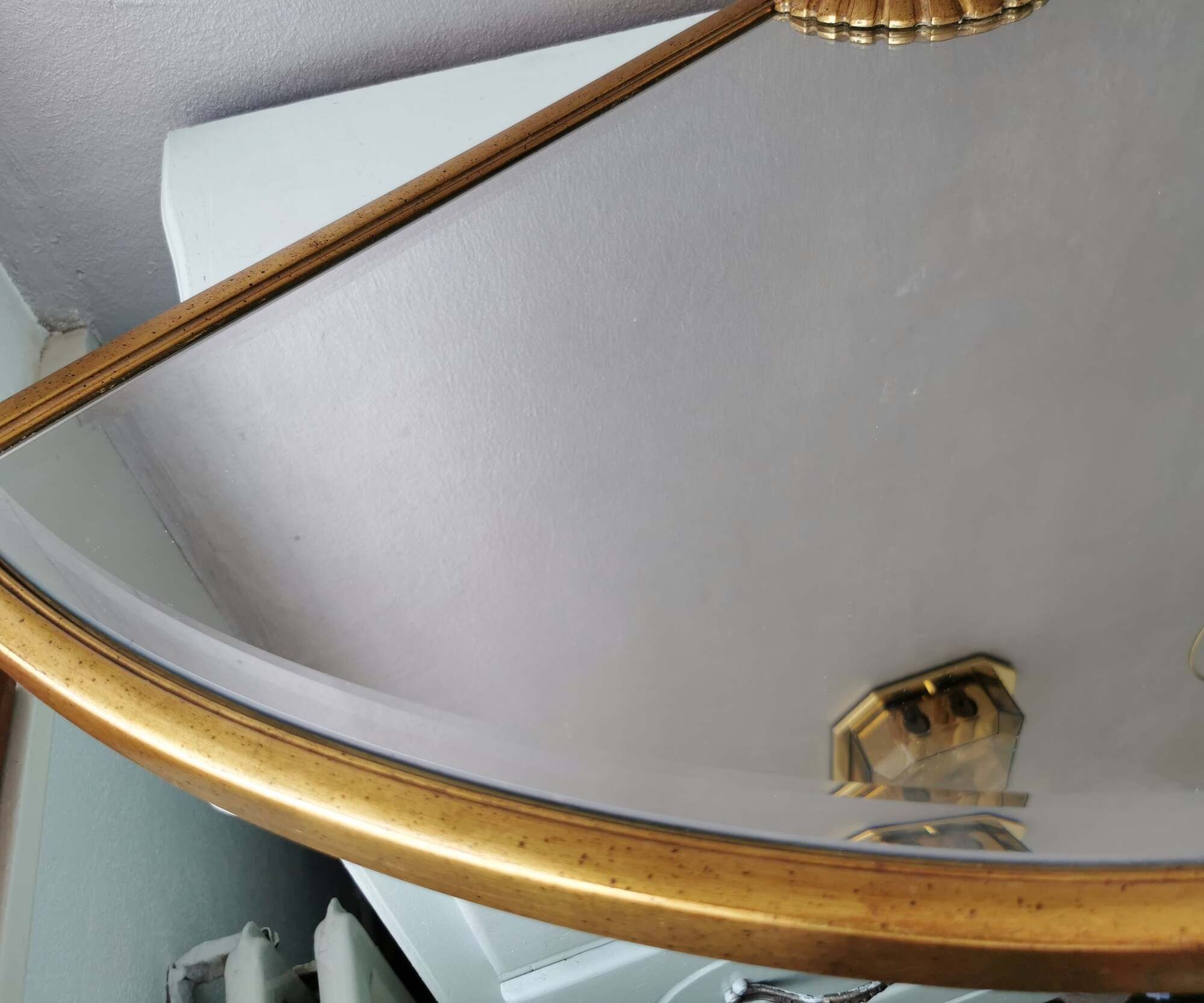Vintage golden wooden mirror, '80s, Hollywood Regency