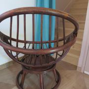 Vintage set of 2 swivel chairs in bamboo and rattan - Papasan shape