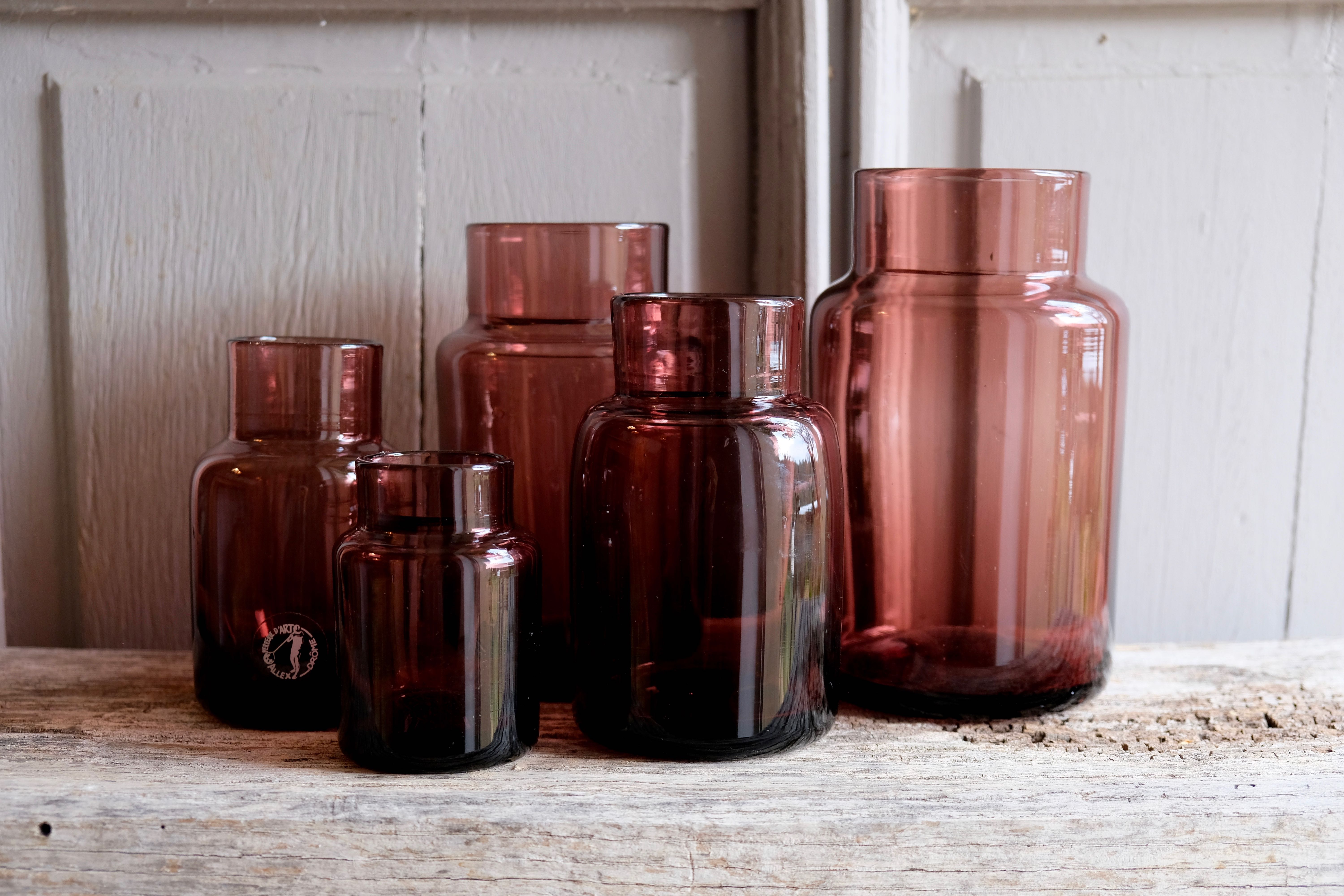 Set 5 vases in blown glass art glass ALLEX, Drôme