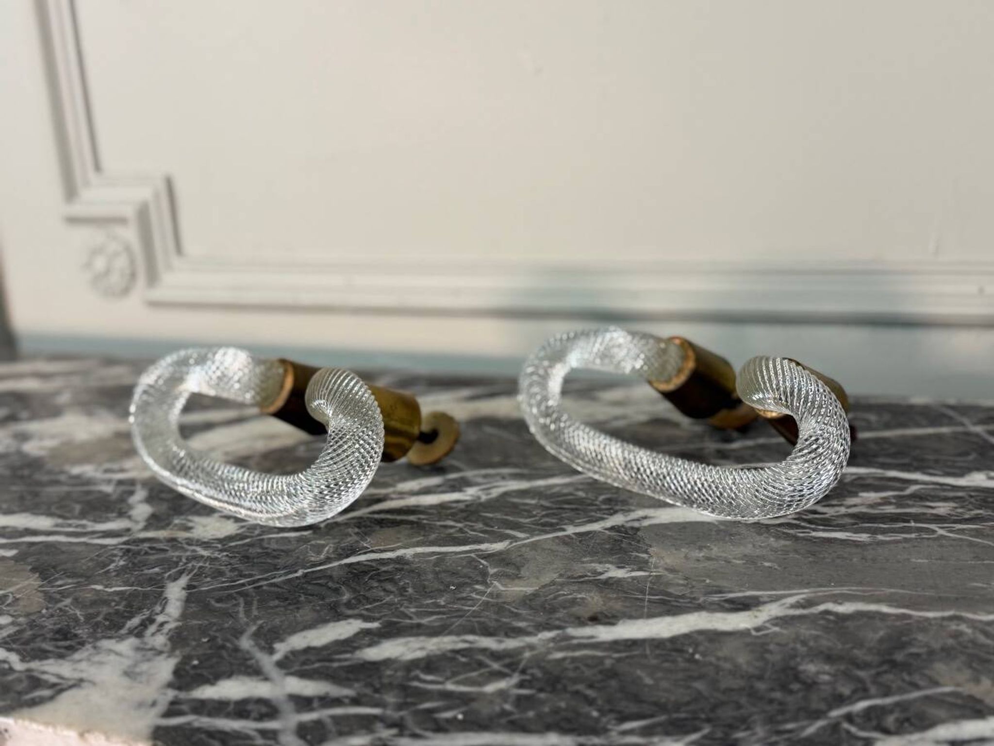 Pair of Murano glass and brass handles, Venice circa 1930