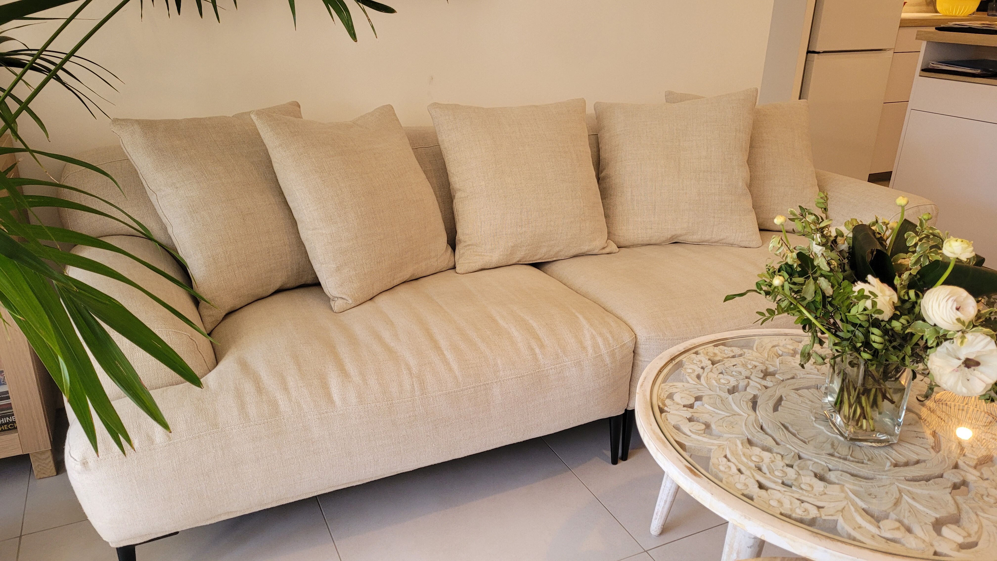 3-seater linen sofa - Natural - Habitat