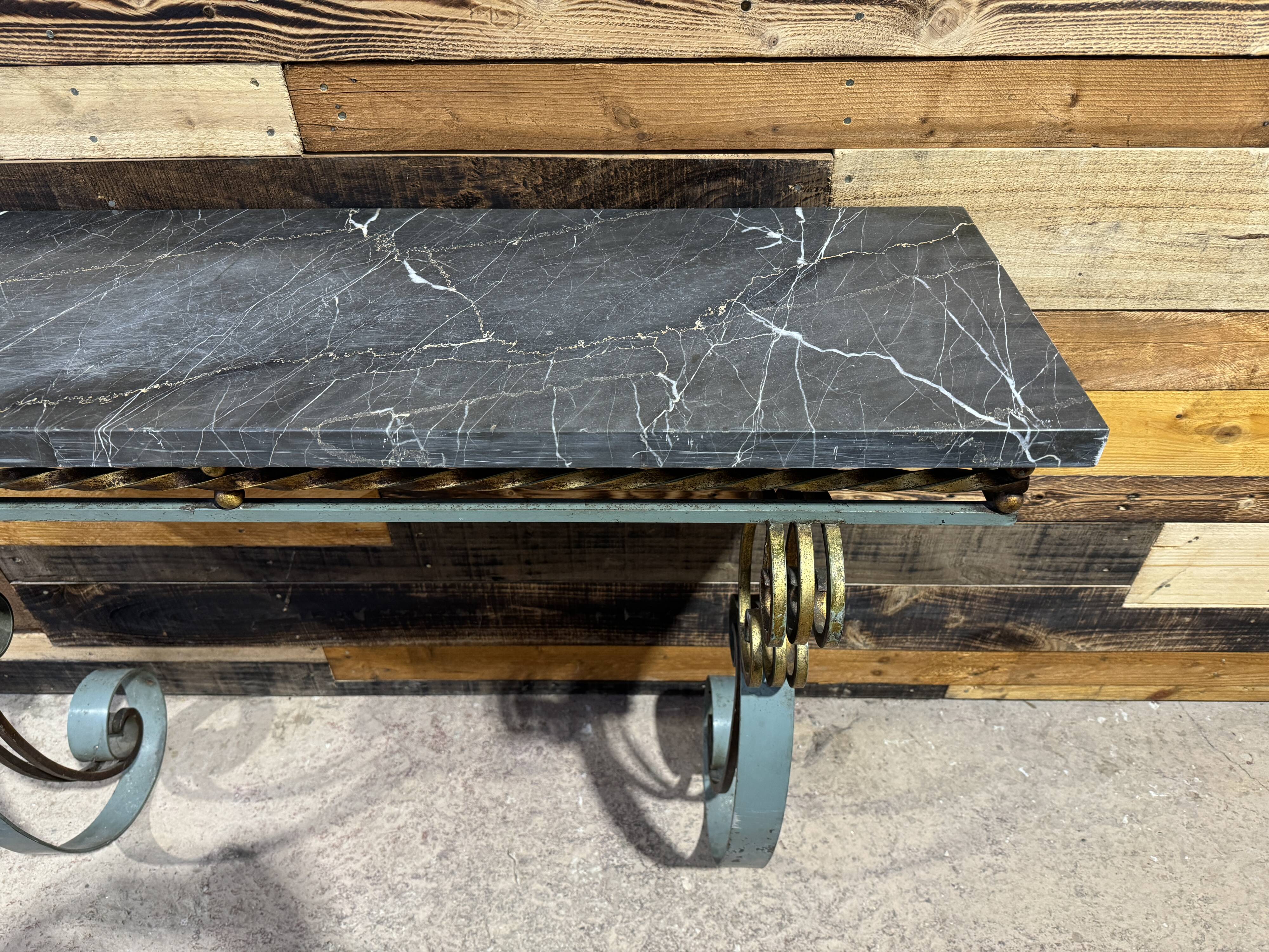 Art Deco marble and wrought iron console