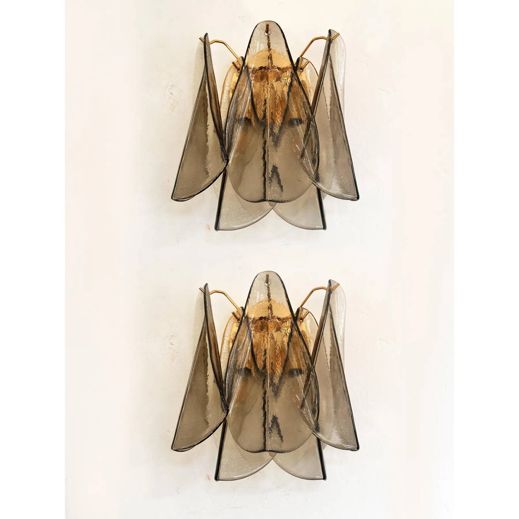 Contemporary Modern Smoked-Fumè "Rondini" Murano Wall Sconces - Set of Two