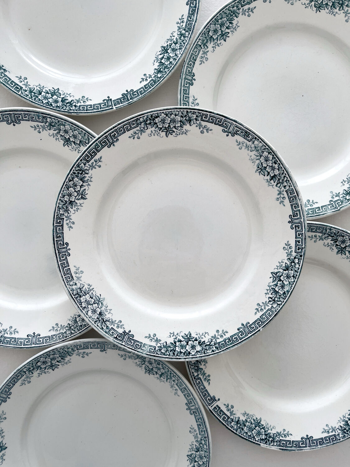 6 antique ironstone dinner plates "Lucy" Saint Amand