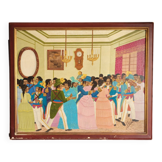 Tableau peinture sur toile Haïti Alfred Altidor 76 X 61 naïf vintage Haïti rêvé par ses peintres