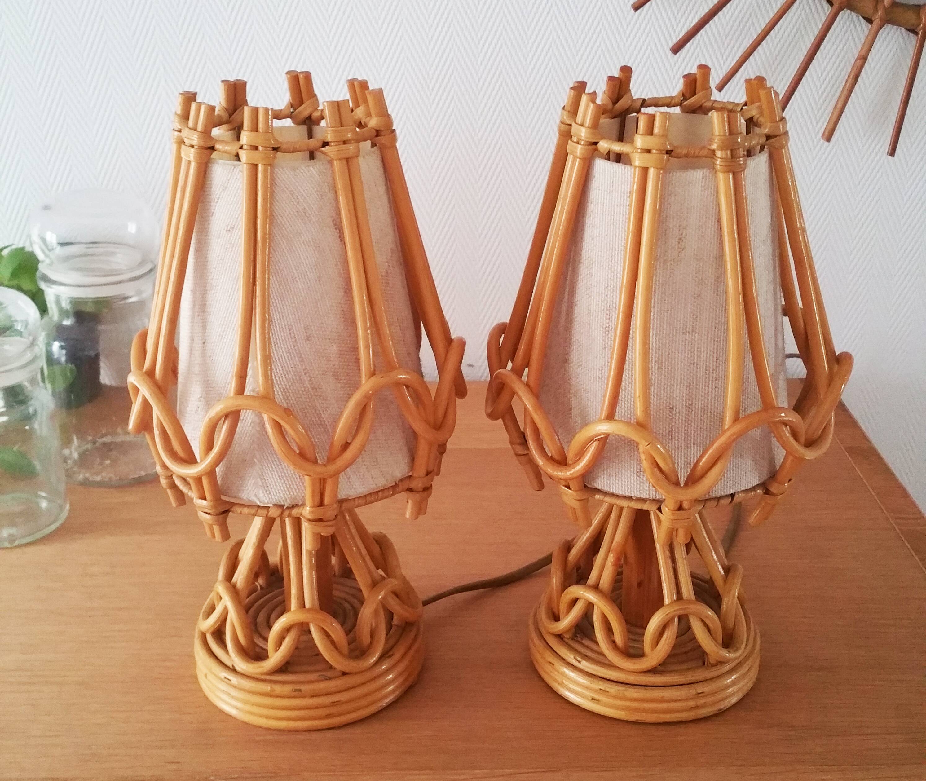 Pair of 60s rattan lamps