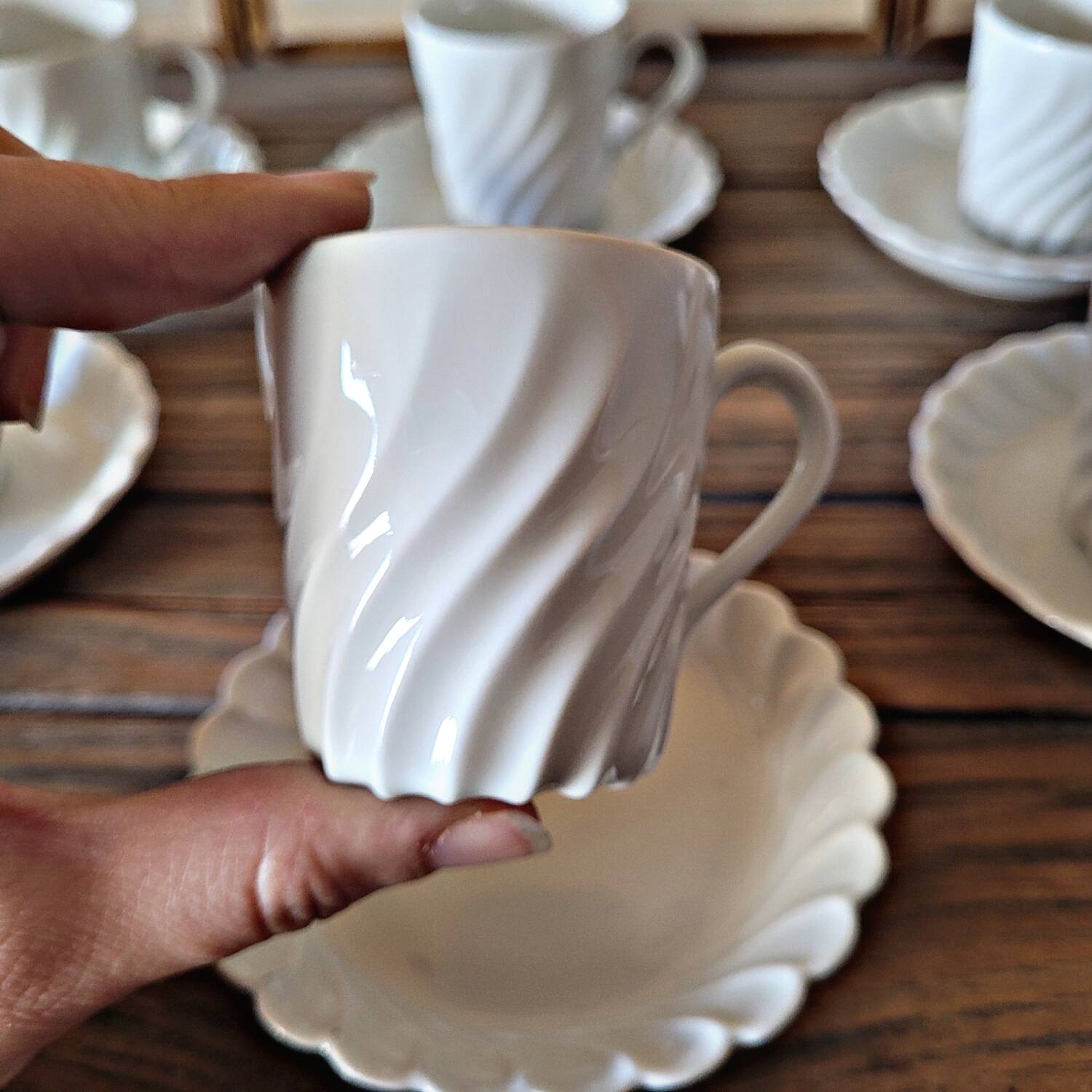 Haviland Torse Blanc porcelain, 12 cups and accessories. Limoges