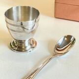 Vintage Silver-Plated Metal Egg Cup and Spoon for Birth