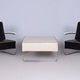 Restored Bauhaus Stool-Table, High Quality Leather, Chrome Steel, New Upholstery, Czechia, 1930s