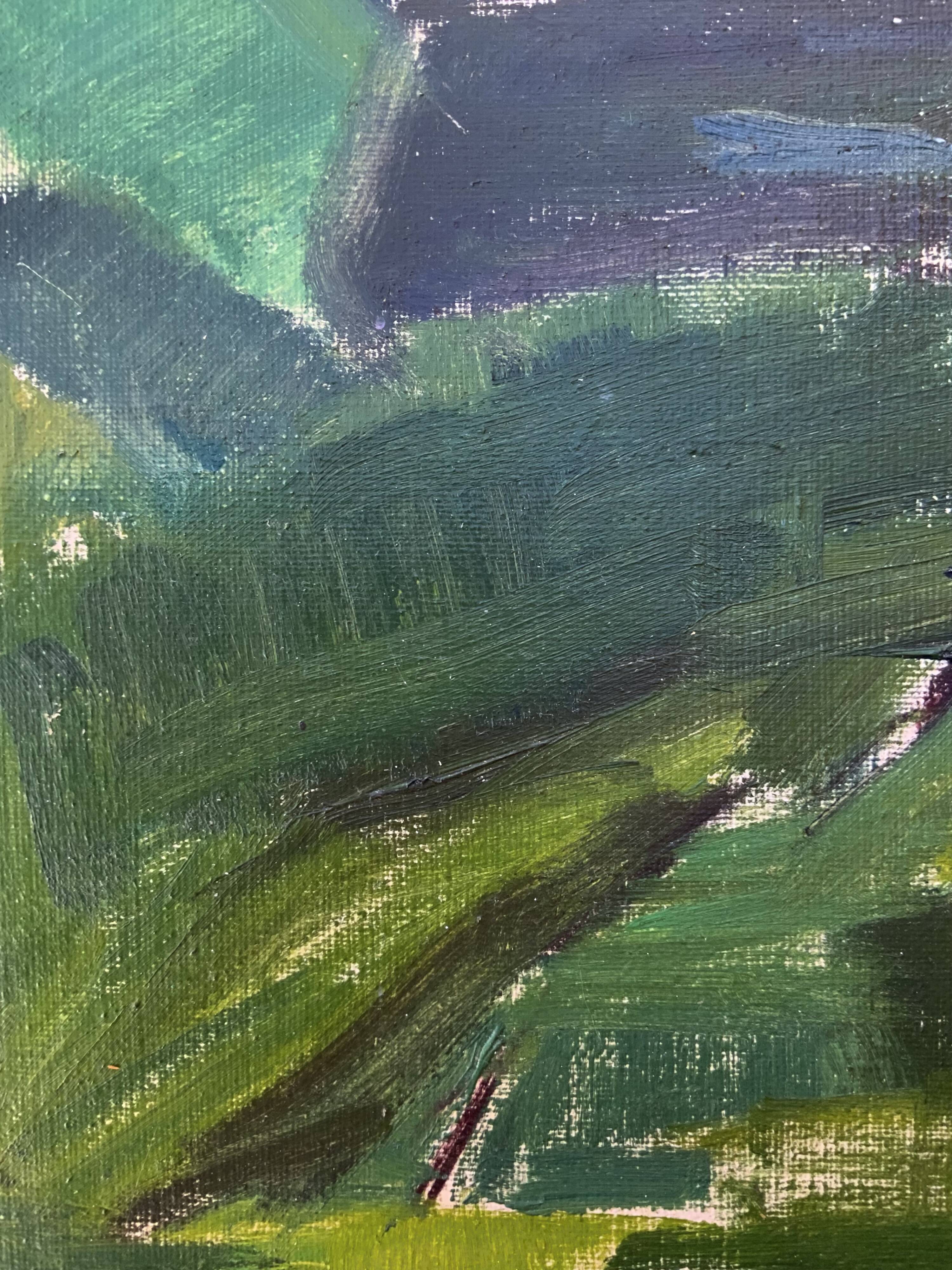 Vintage Modernists Landscape Oil on Canvas signed by F.H. 1950s