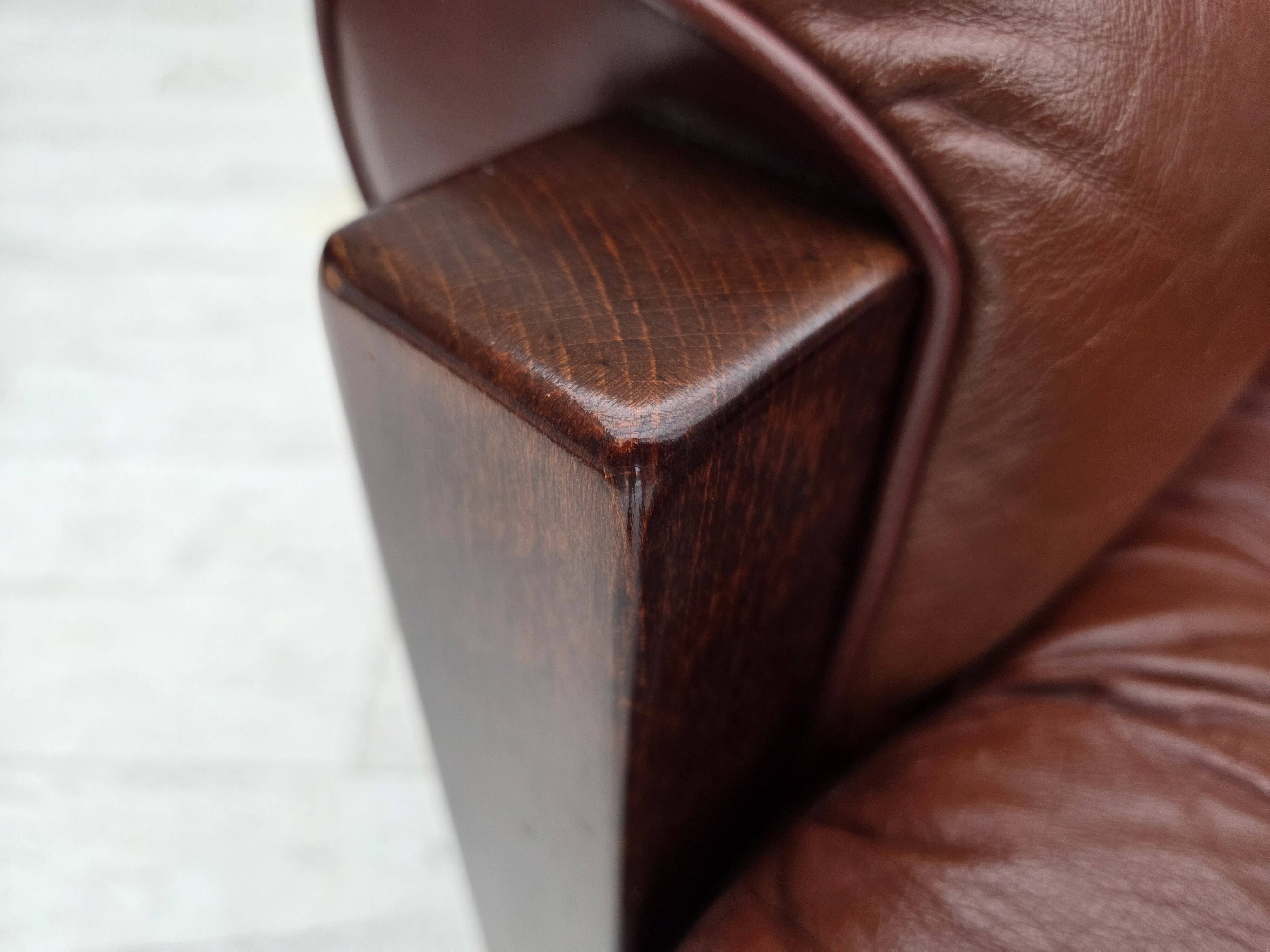 1970s, Scandinavian armchair, furniture leather, dark beech wood.
