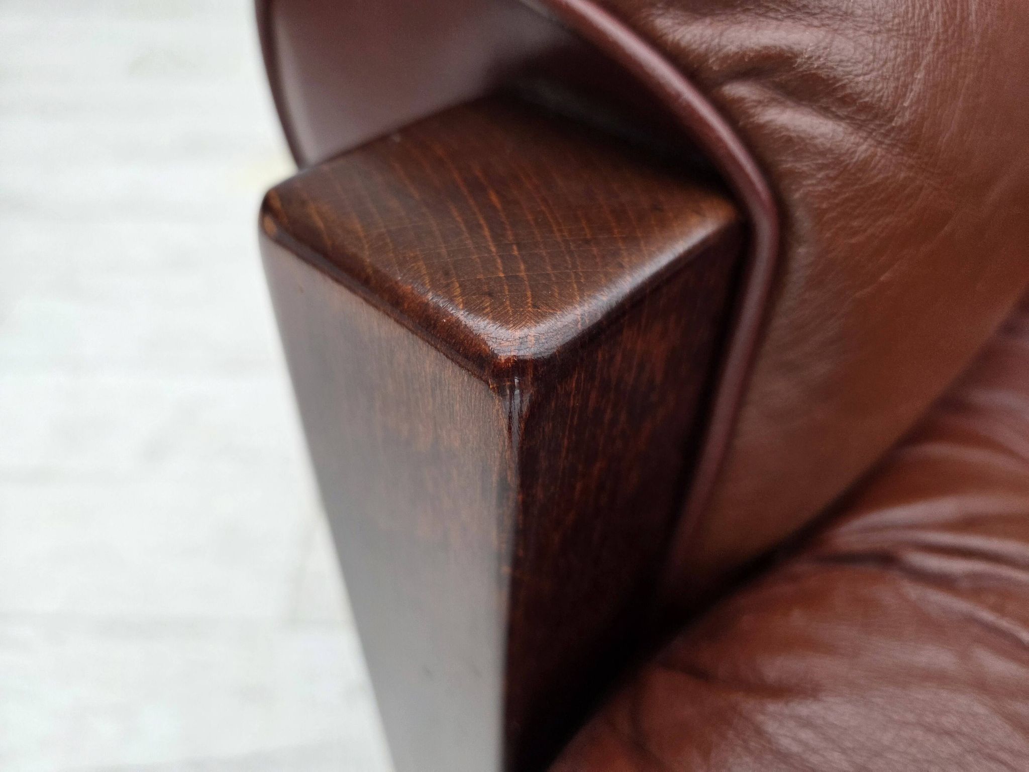 1970s, Scandinavian armchair, furniture leather, dark beech wood.