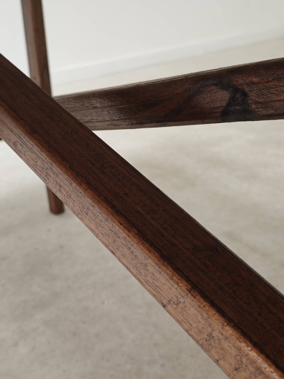 Vintage workshop folding table in oak with a hand-patinated black top.