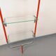 Modular bookshelf in vintage Bauhaus style, red metal, chrome.