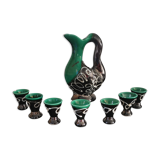 Ceramic liqueur service, zoomorphic, signed Vallauris