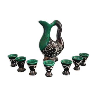 Ceramic liqueur service, zoomorphic, signed Vallauris