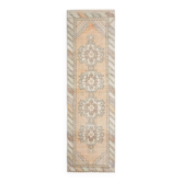 Tapis de couloir vintage turc Oushak fait main en laine et coton orange