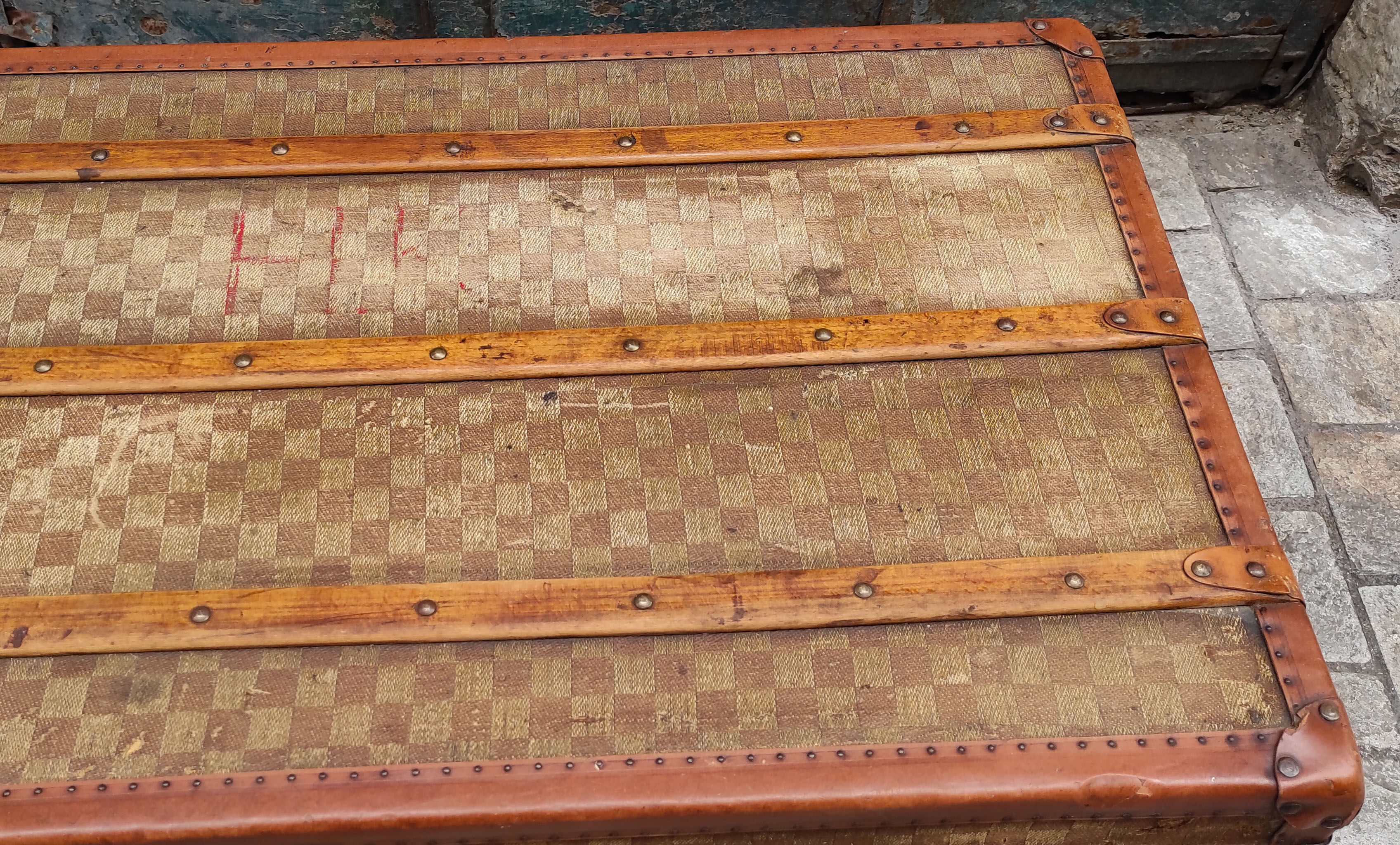 Checkerboard canvas travel trunk