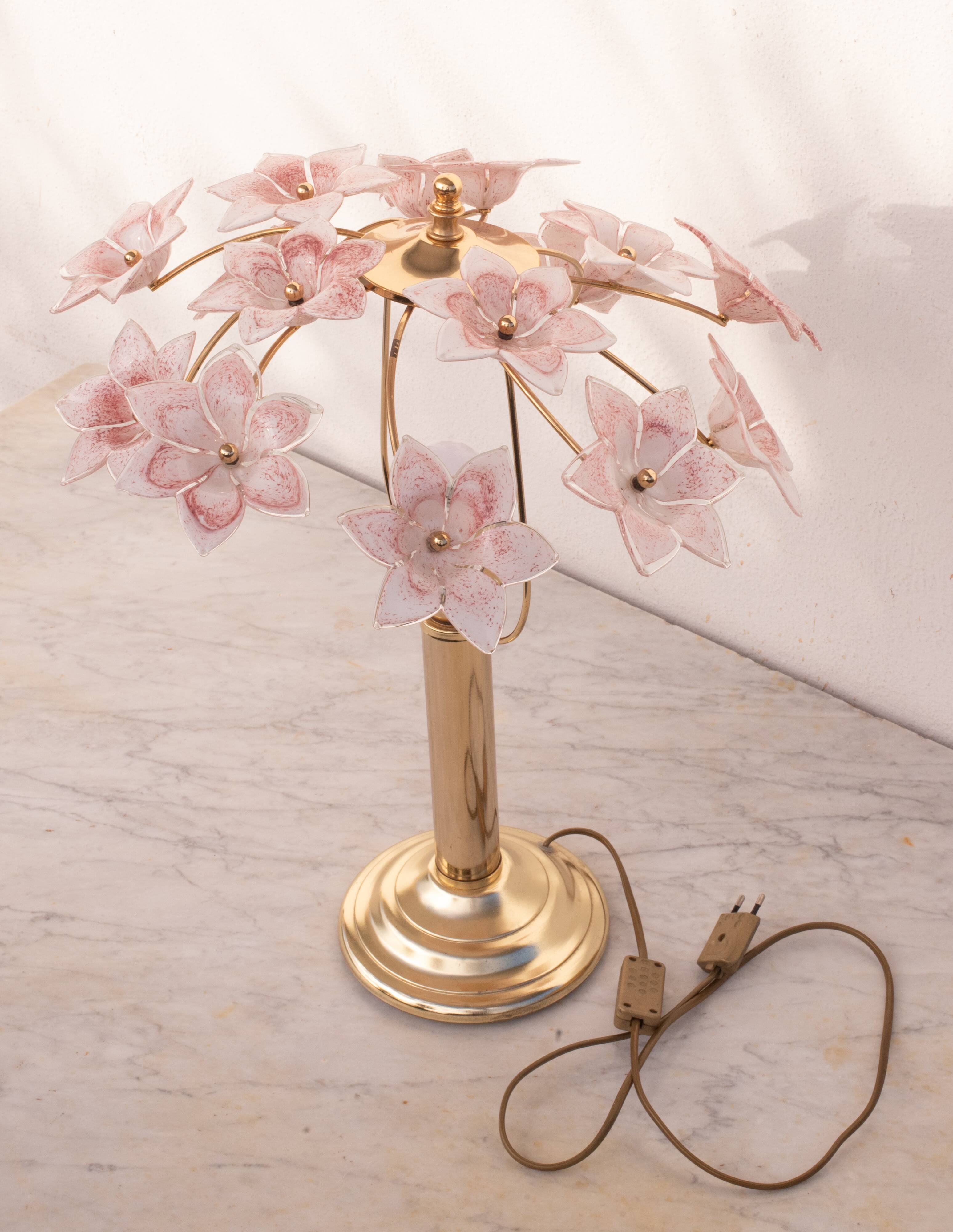 Amazing Murano Table Light Pink Flowers, 1980s