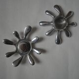 Pair of 80s 90s design aluminum candlesticks free form contemporary silver metal