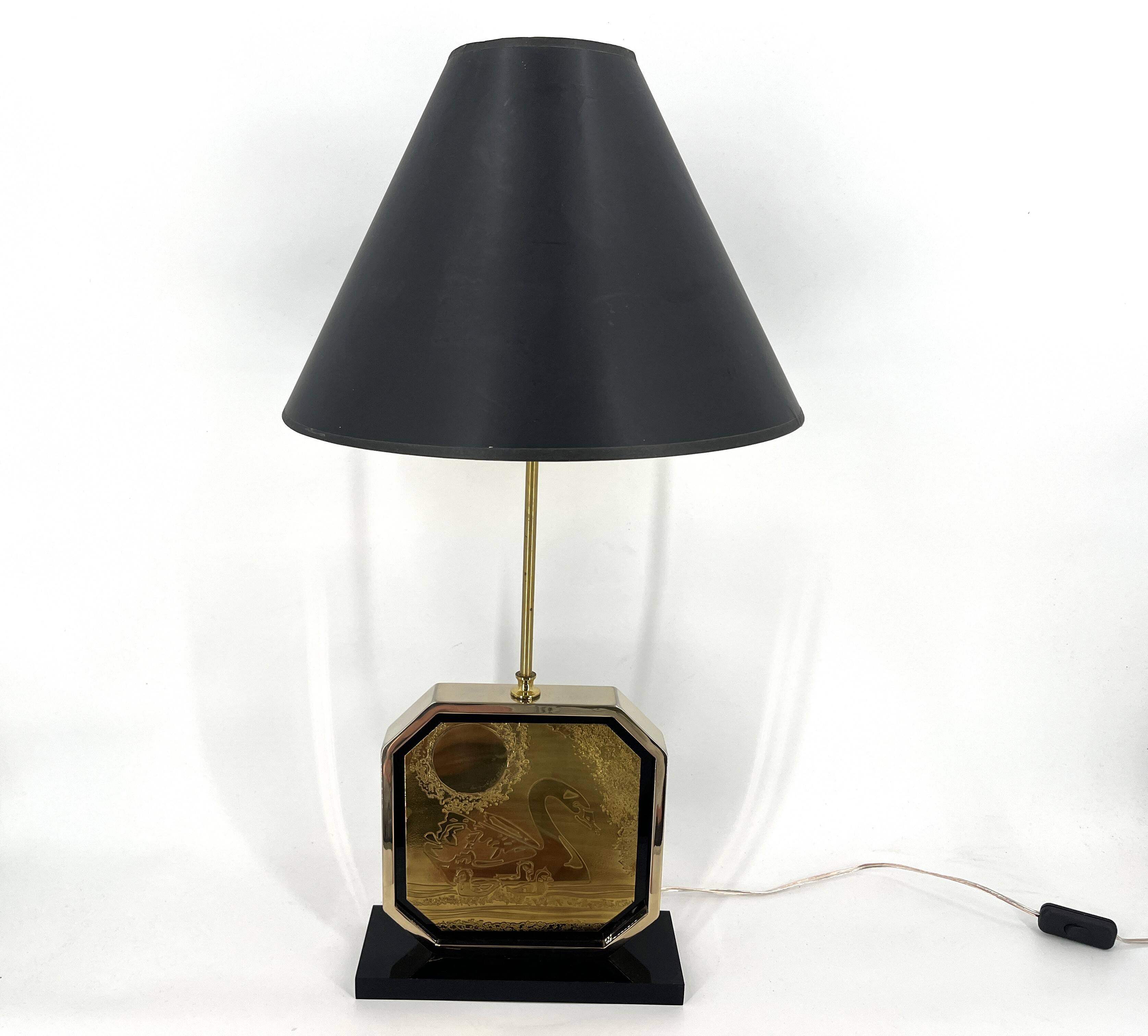 Georges Mathias brass etched table lamp, 1970s