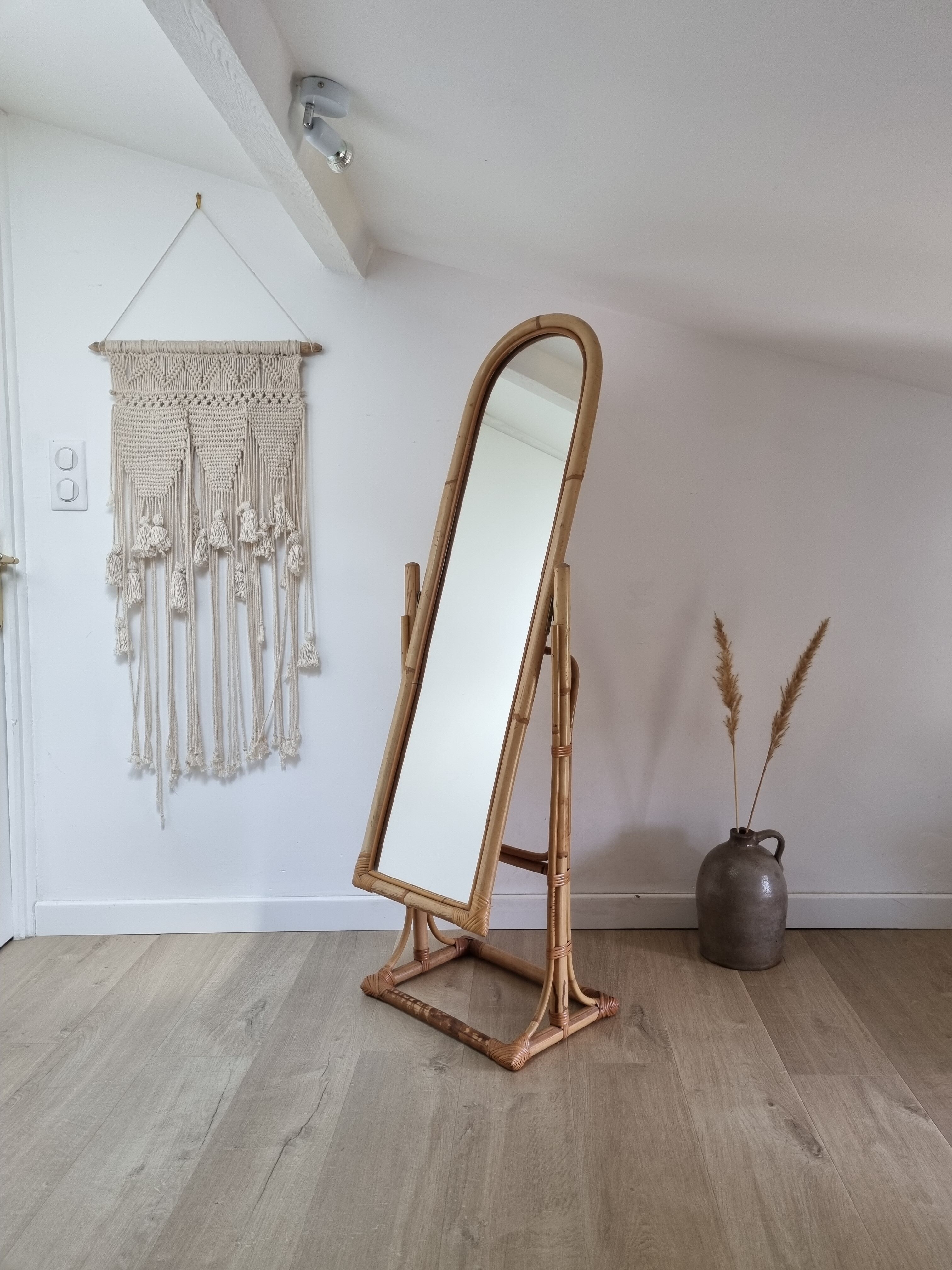 Rattan psyche mirror