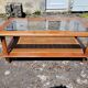 Coffee table in cherry wood, glass and caning.