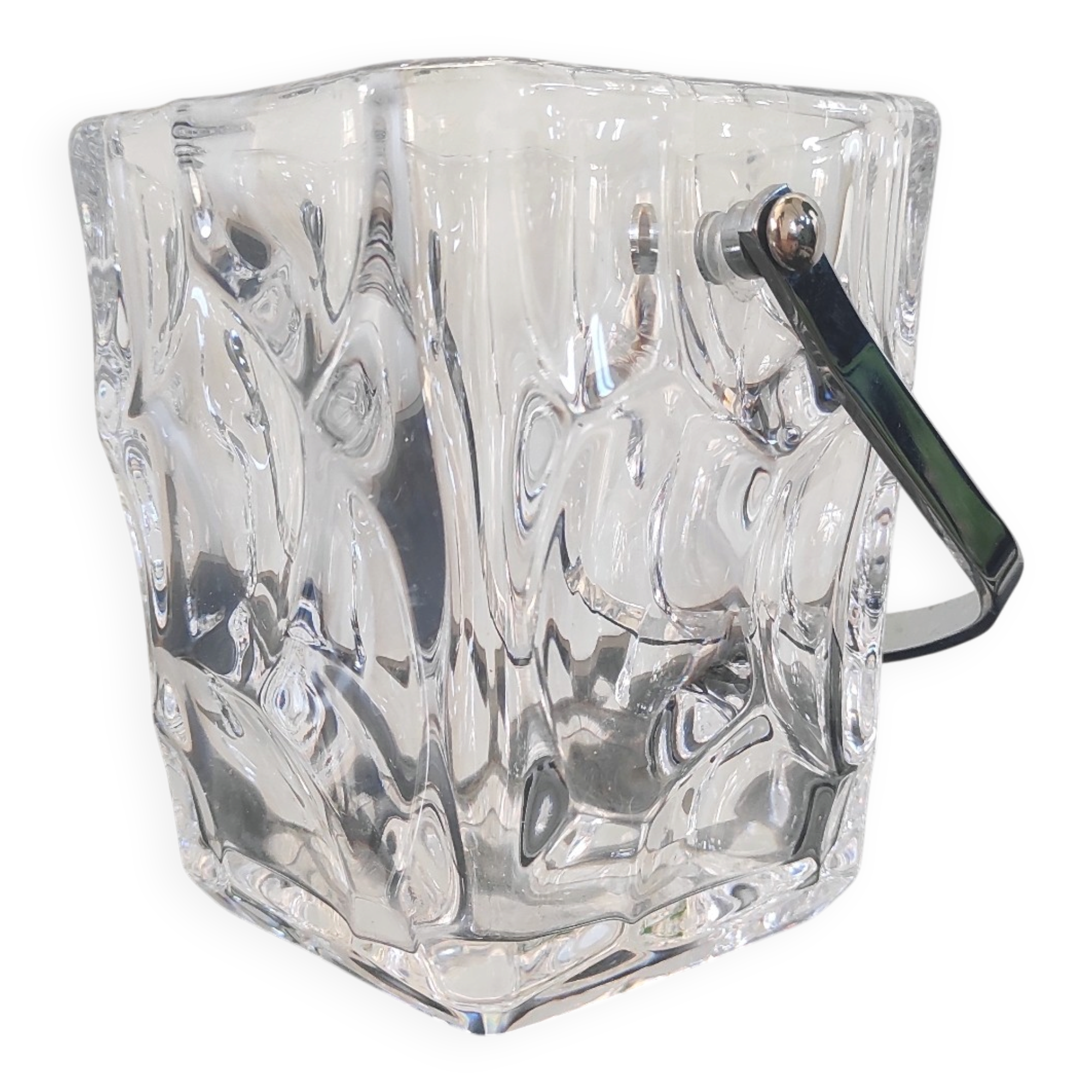 Vintage textured glass ice bucket - Brutalist style