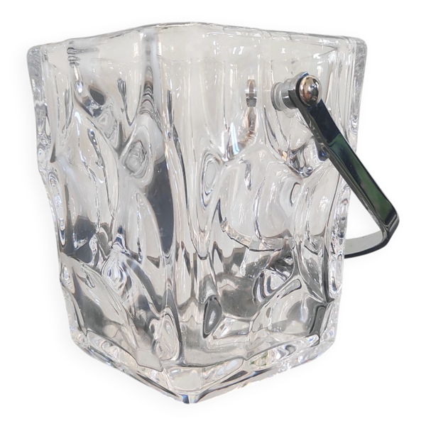 Seau à glaçons vintage en verre texturé- Style brutaliste