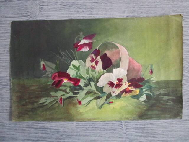 Aquarelle ancienne - bouquet de pensées