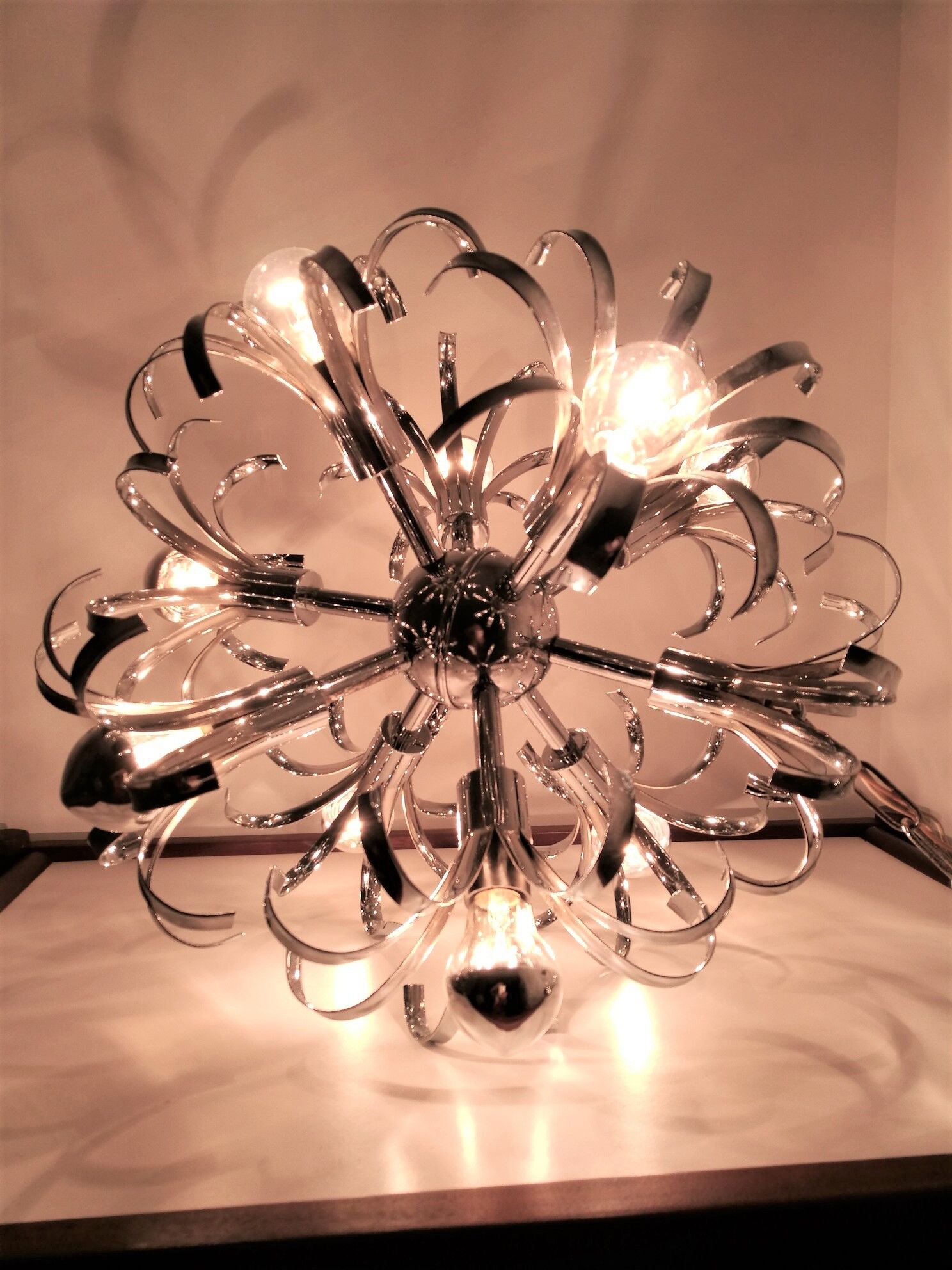 Chandelier sputnik chrome design 1970