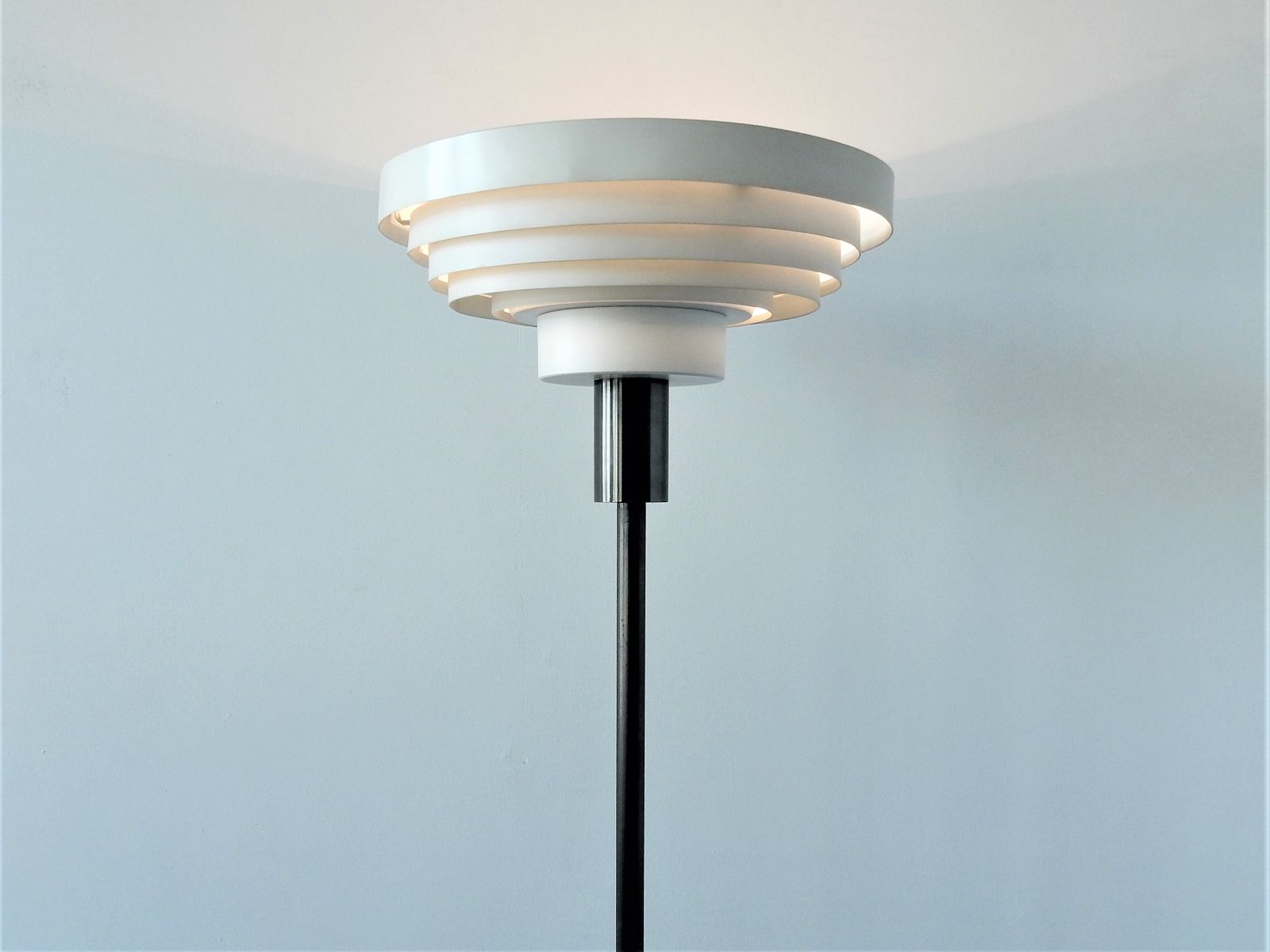 Vintage lamppost with 1970s ring-shaped lampshade