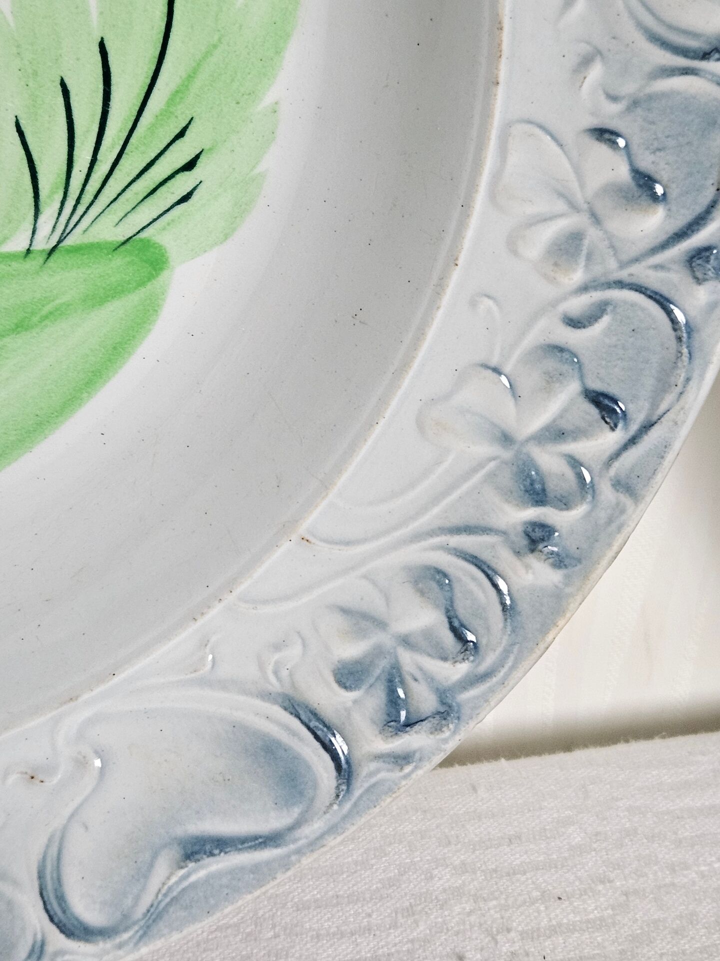 Pair of decorative deep plates with rooster design, St Amand vintage