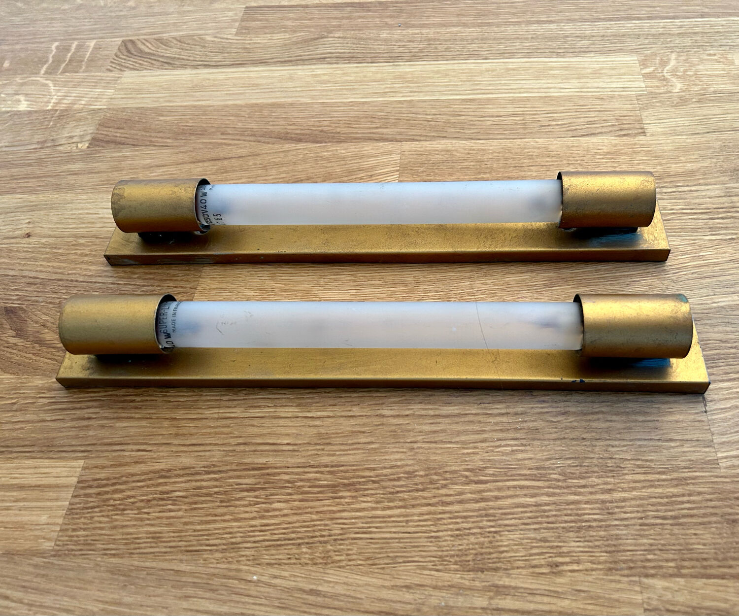 Pair of vintage modernist wall lamps copper, France 1930
