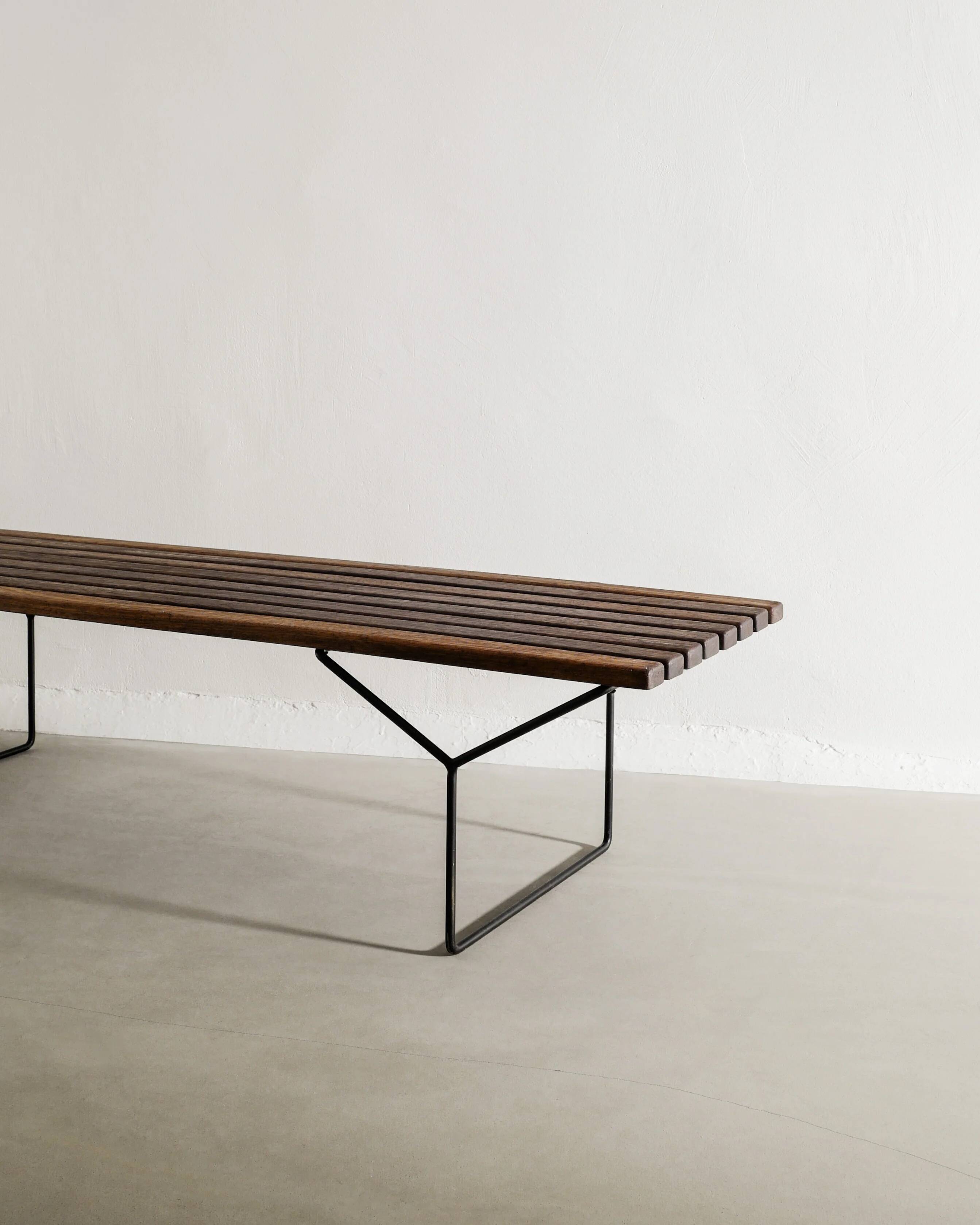 Vintage Mid Century Slatted Wooden Bench Table by Harry Bertoia, 1950s