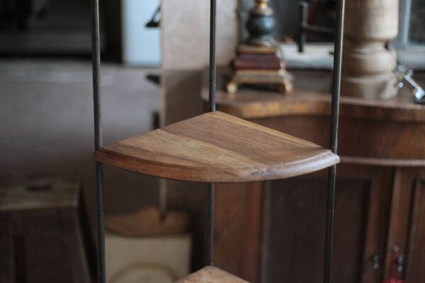 Meuble encoignure fer forgé et bois, meuble d'angle vintage,étagère d'angle