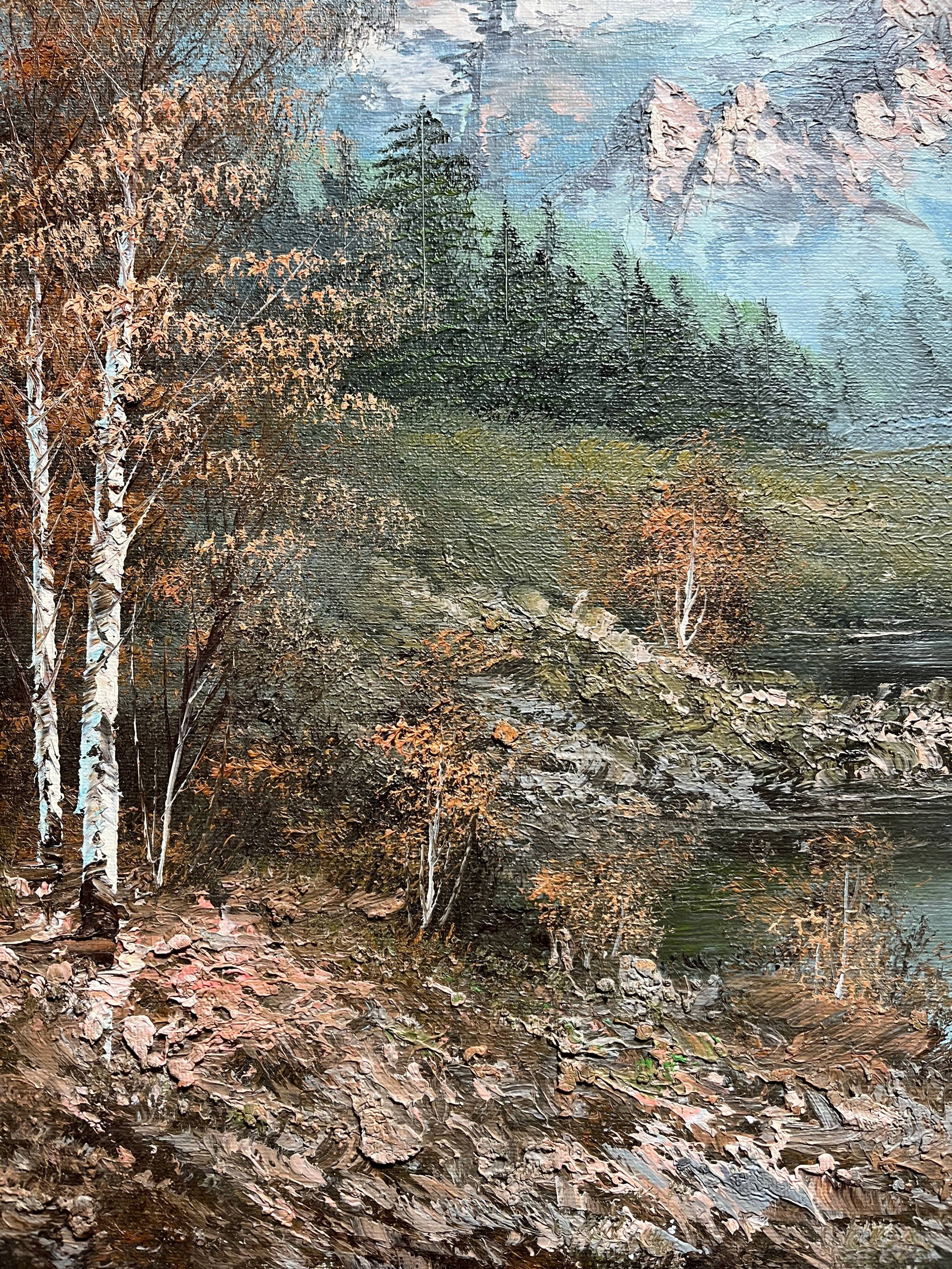 HST painting "Snowy Mountain Landscape" by Ken Bowman (born 1937)