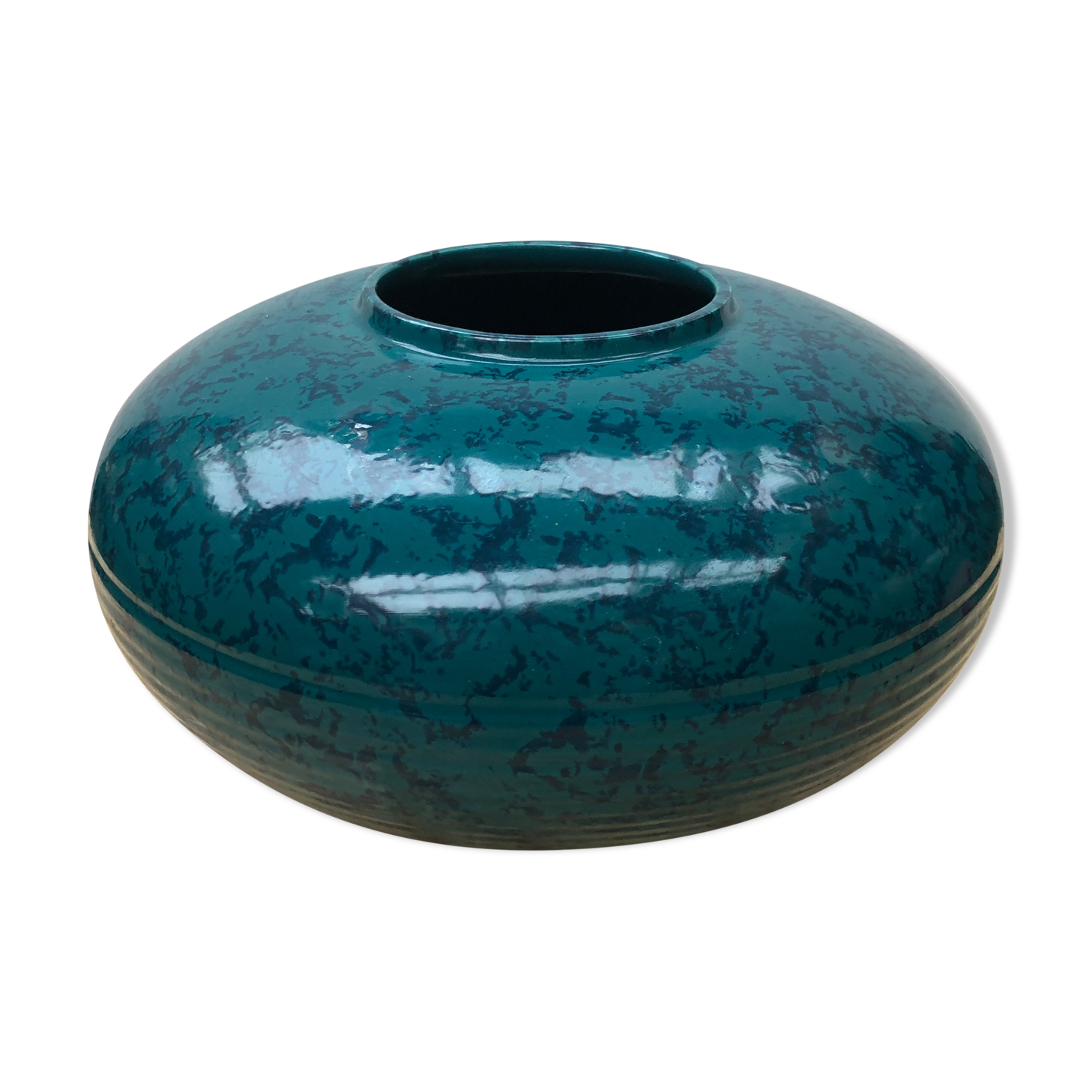 Old vase st clément ref 9058 ceramic blue green made in france vintage