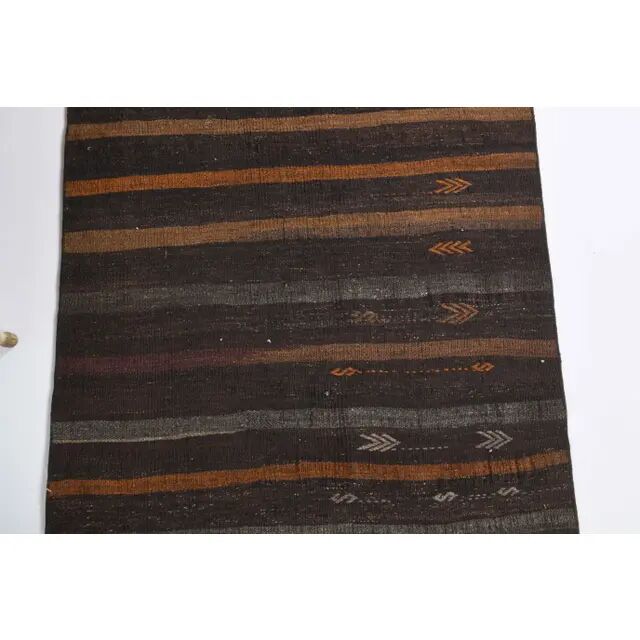 Vintage Turkish Hand-Knotted Wool Cotton Brown Kilim Runner 101x190