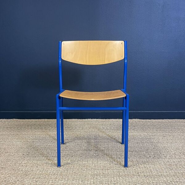 Chaise gijs van der sluis bois pieds bleu majorelle pays-bas annees 70
