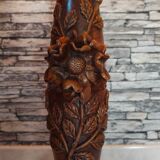 Grande lampe en bois florale sculpté 1960