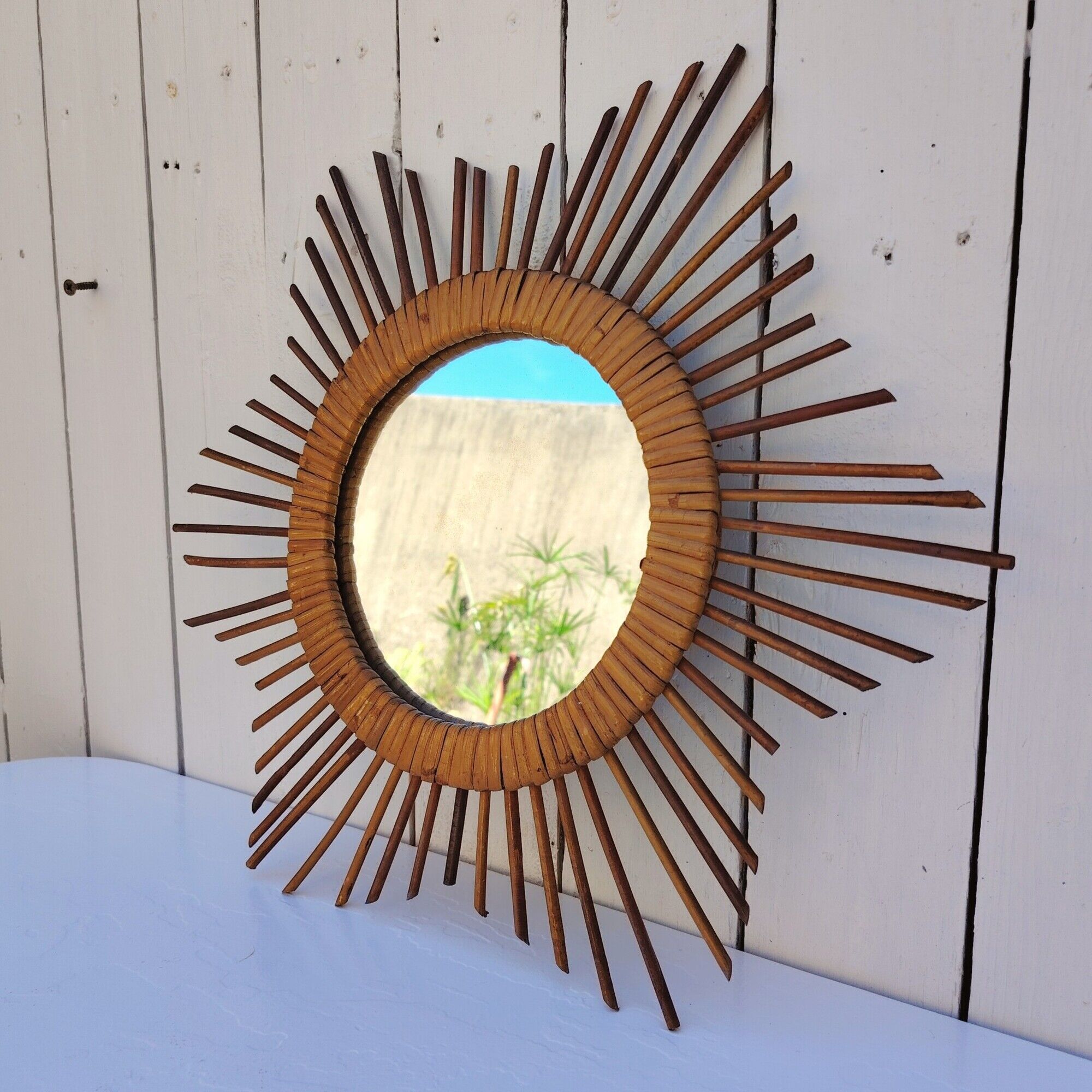 Rattan sun mirror, 1960s design, vintage