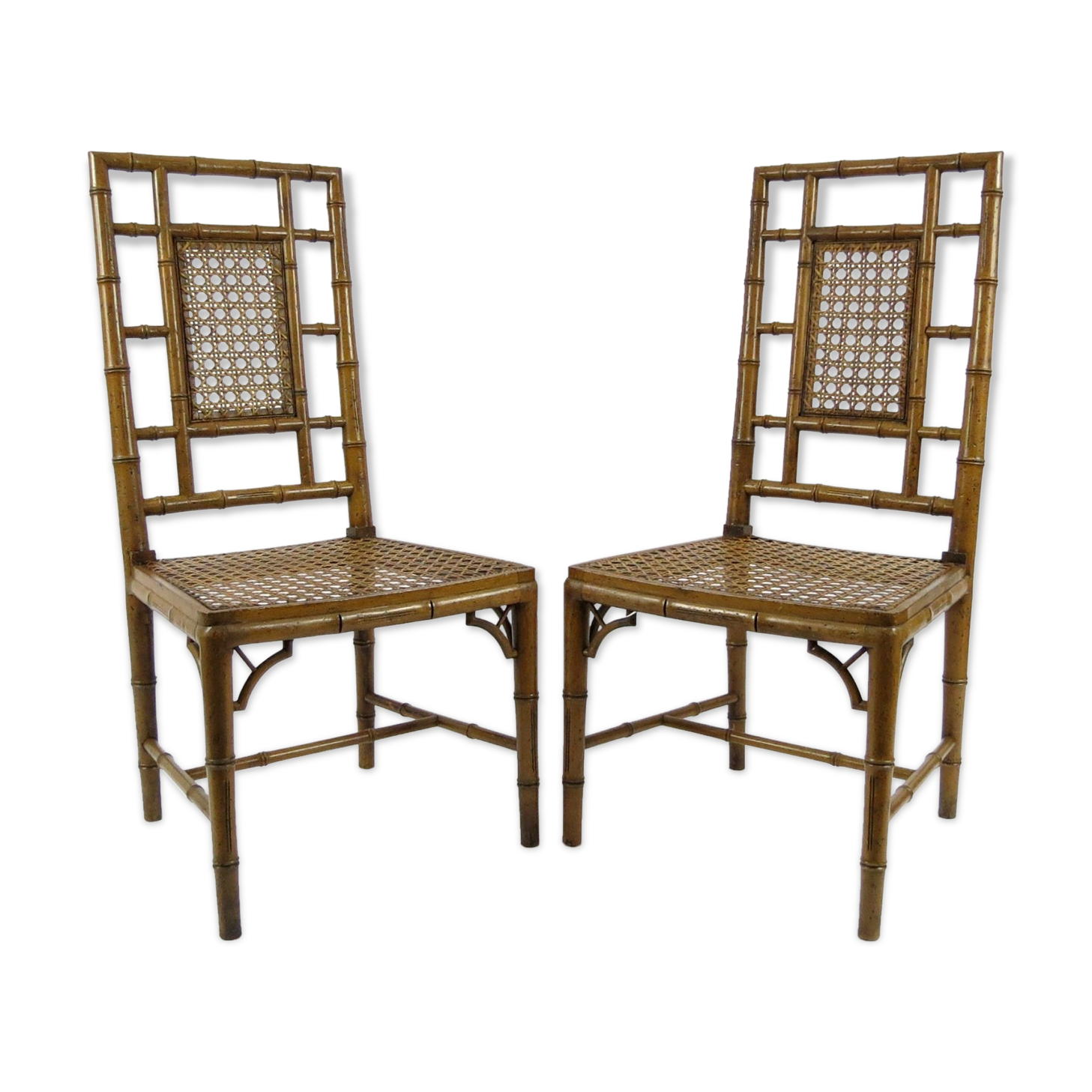 Paire de chaises de salle à manger en faux bambou, années 1970