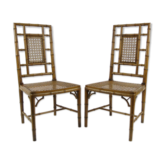 Paire de chaises de salle à manger en faux bambou, années 1970